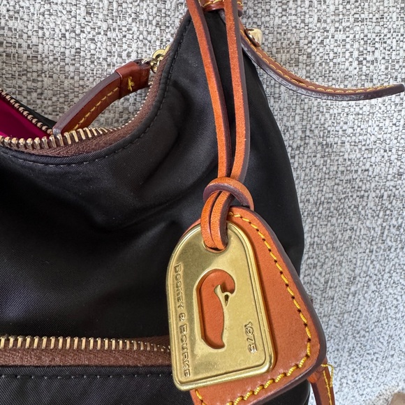 Dooney & Bourke Black Nylon Hobo with Brown Leather Trim and Gold Hardware - Picture 6 of 7